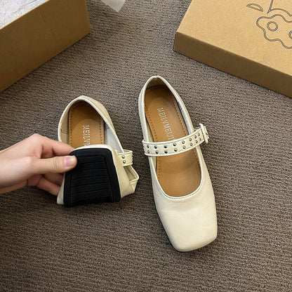Dam Ballerinaskor Mary Jane Syntetiskt Läder med Dekorativa Remmar och Nitar 4
