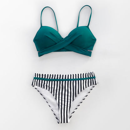 Dam Bikini Tvådelad Blommig och Randig Polyester Spandex 0