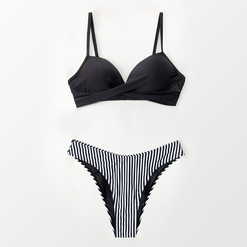 Dam Bikini Tvådelad Blommig och Randig Polyester Spandex 6