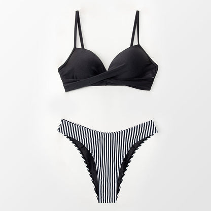 Dam Bikini Tvådelad Blommig och Randig Polyester Spandex 6