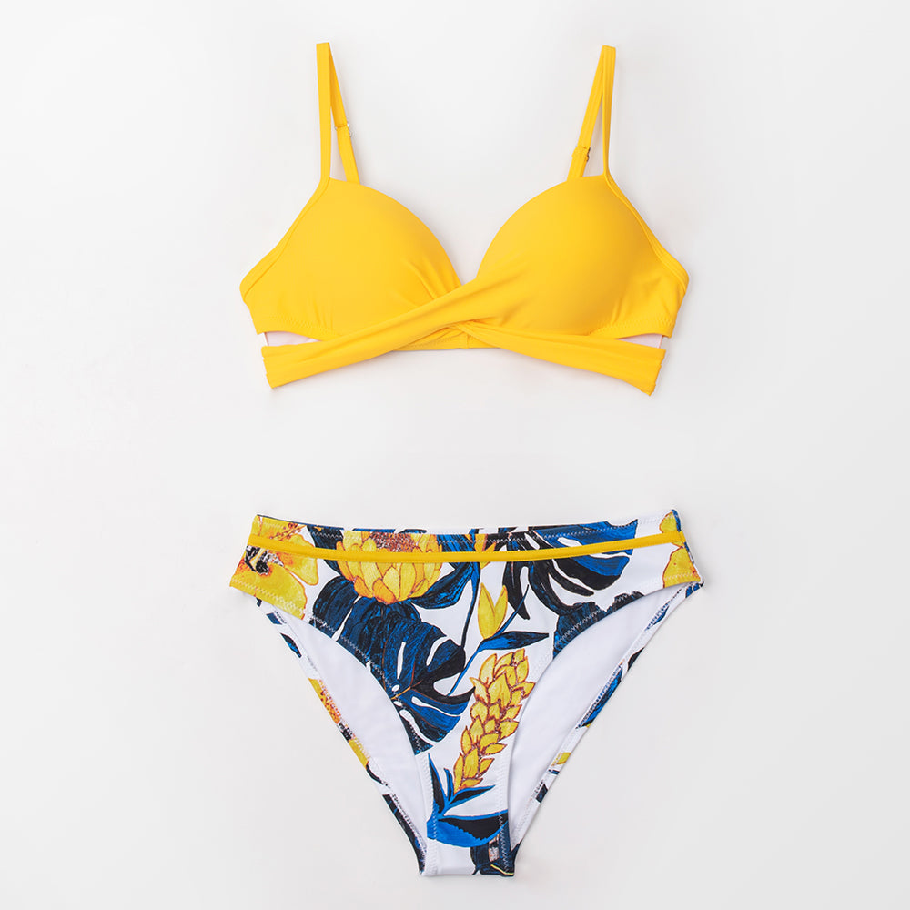Dam Bikini Tvådelad Blommig och Randig Polyester Spandex 7