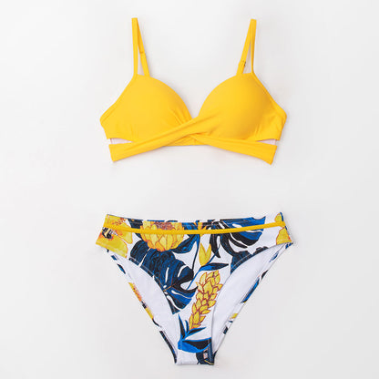 Dam Bikini Tvådelad Blommig och Randig Polyester Spandex 7
