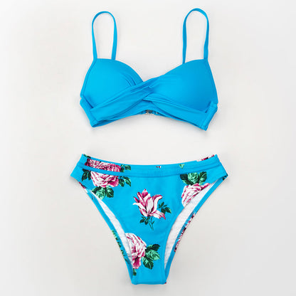 Dam Bikini Tvådelad Blommig och Randig Polyester Spandex 9