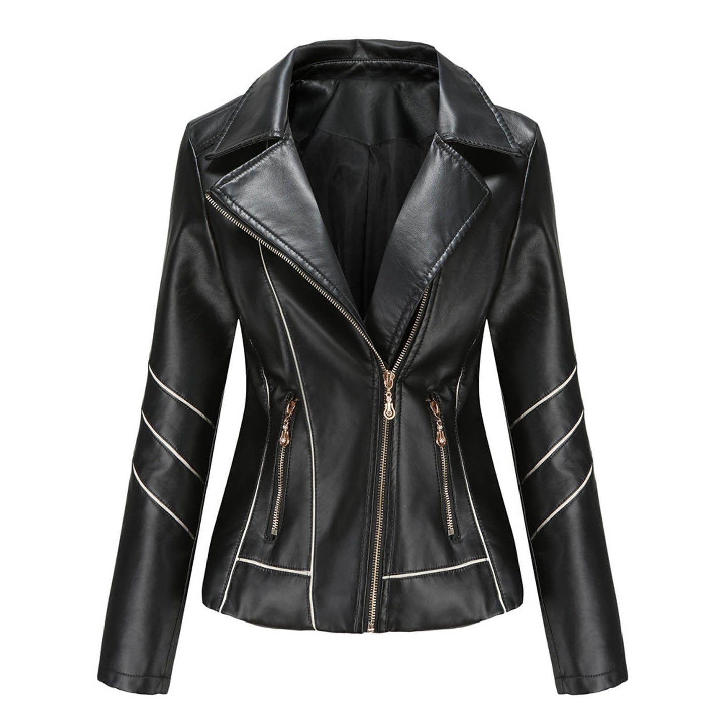 Dam Blazer Kort Eco Leather Elegant Vändkrage 0