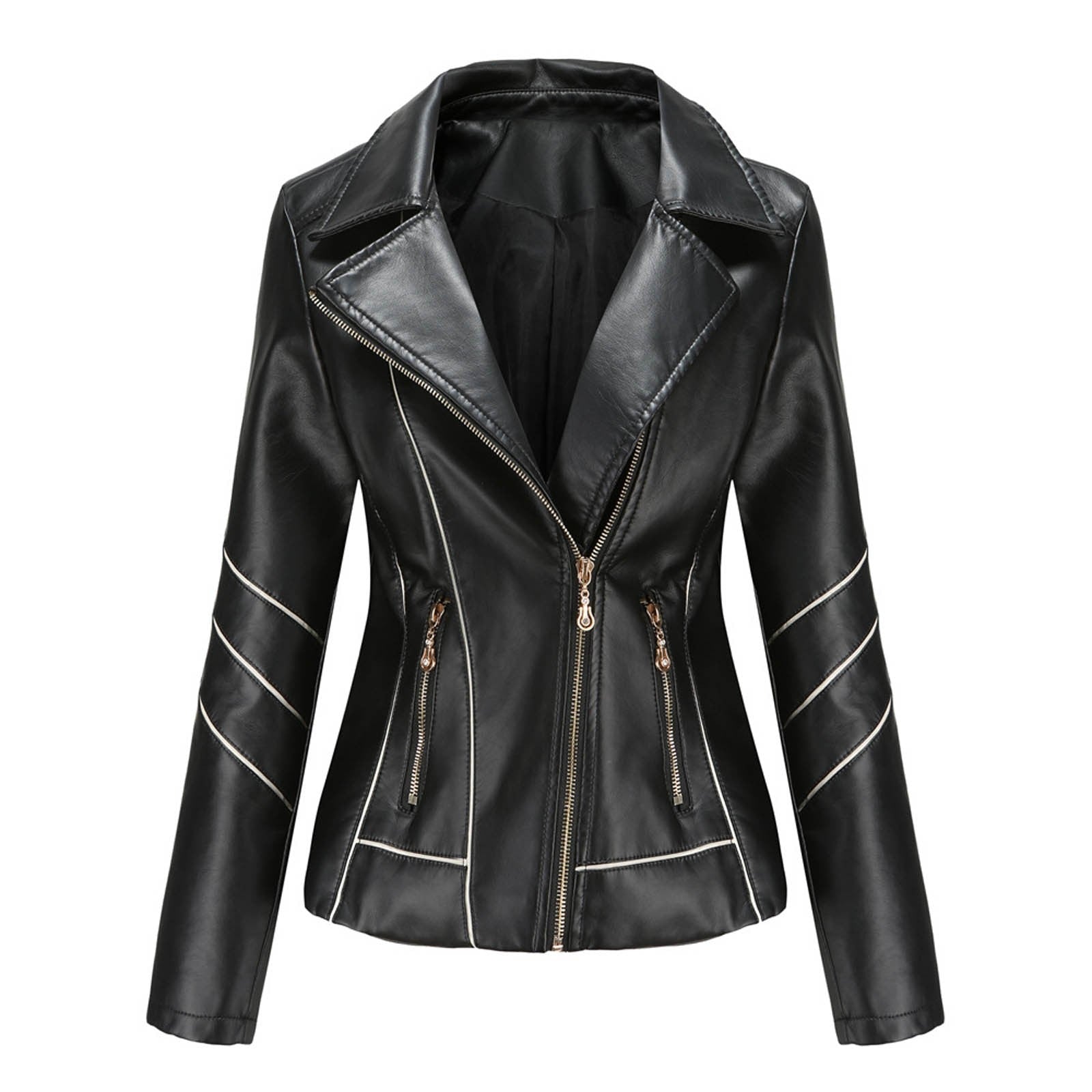 Dam Blazer Kort Eco Leather Elegant Vändkrage 0