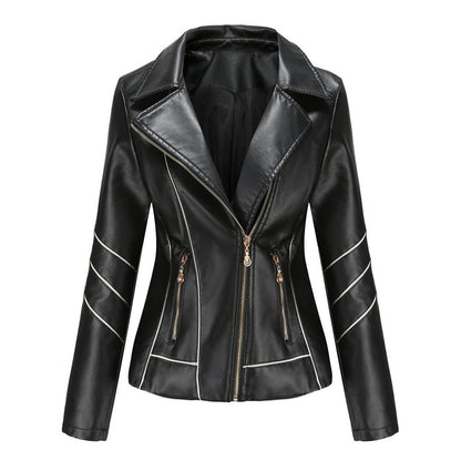 Dam Blazer Kort Eco Leather Elegant Vändkrage 0