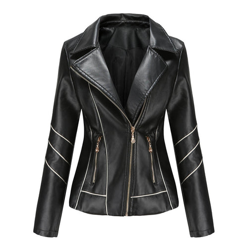Dam Blazer Kort Eco Leather Elegant Vändkrage 0
