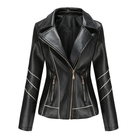 Dam Blazer Kort Eco Leather Elegant Vändkrage 0