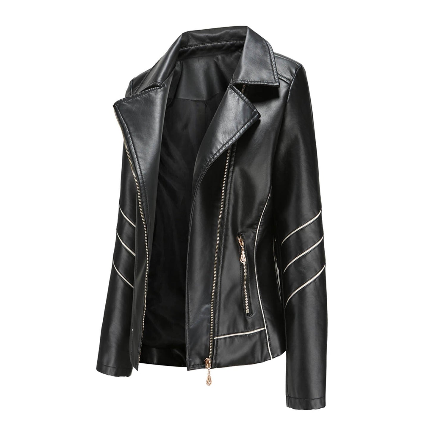 Dam Blazer Kort Eco Leather Elegant Vändkrage 1