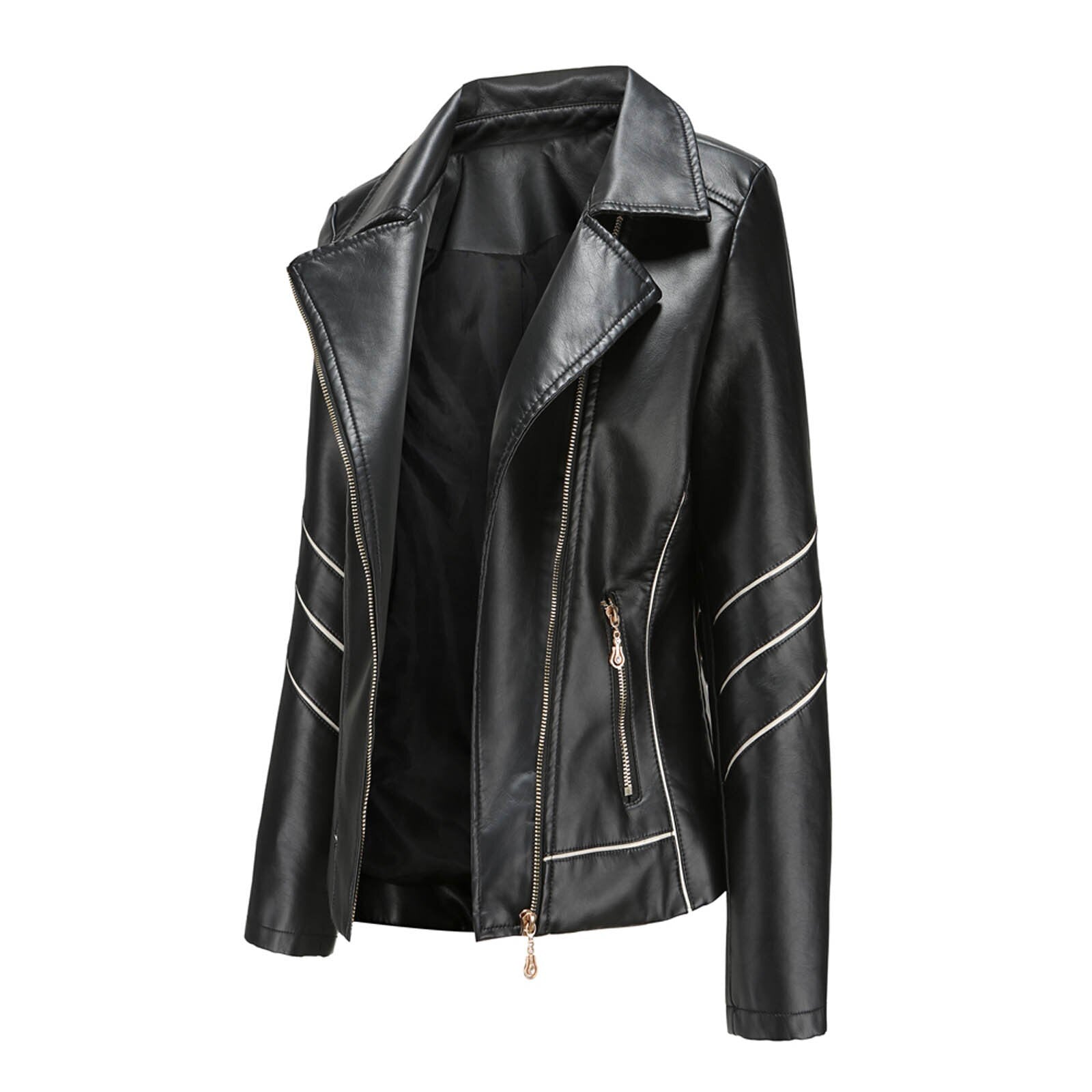Dam Blazer Kort Eco Leather Elegant Vändkrage 1