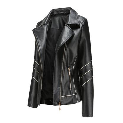 Dam Blazer Kort Eco Leather Elegant Vändkrage 1