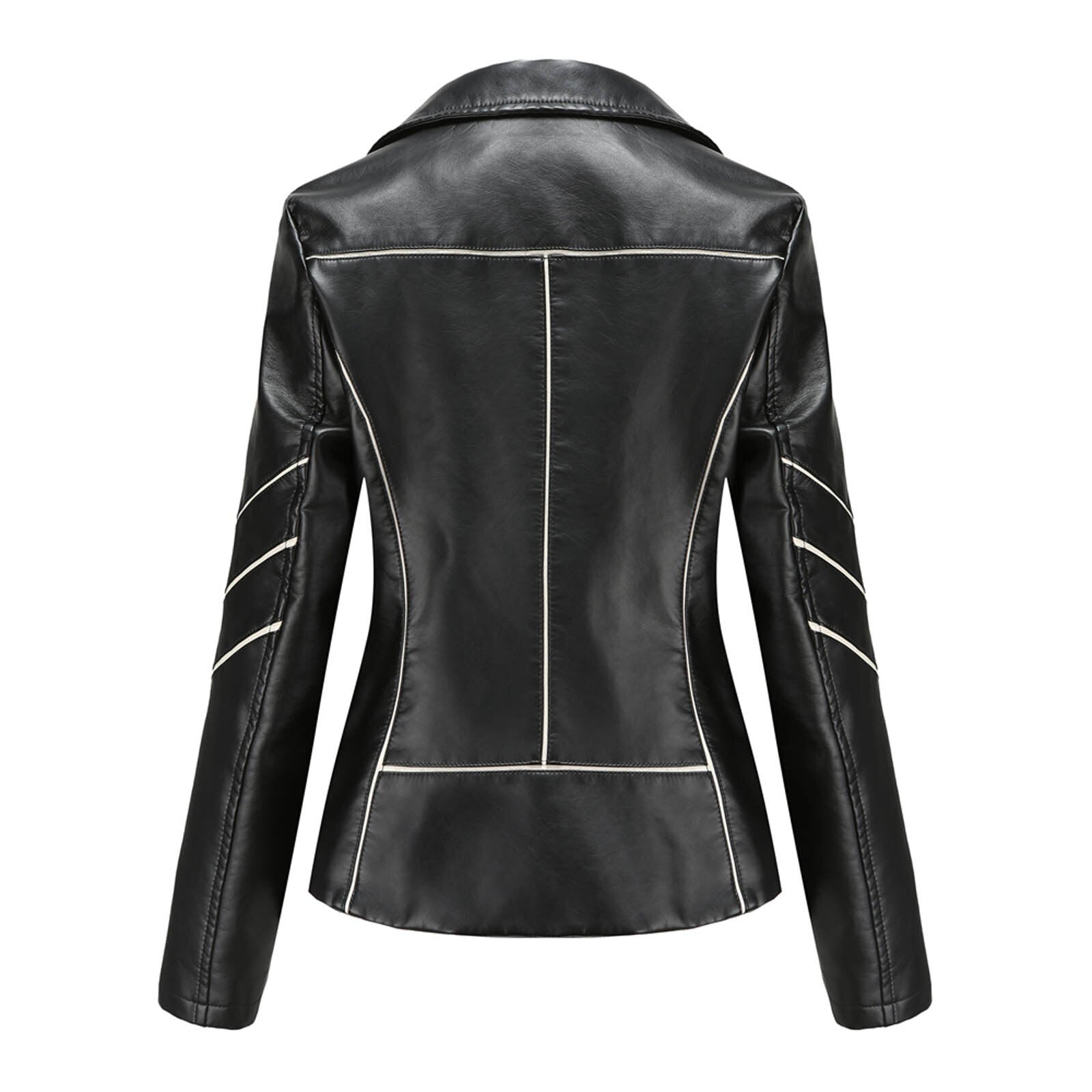 Dam Blazer Kort Eco Leather Elegant Vändkrage 2