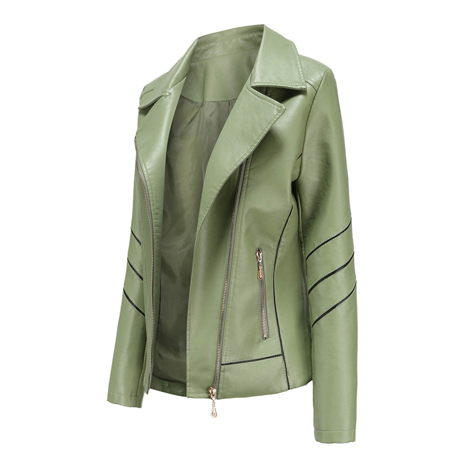 Dam Blazer Kort Eco Leather Elegant Vändkrage 3