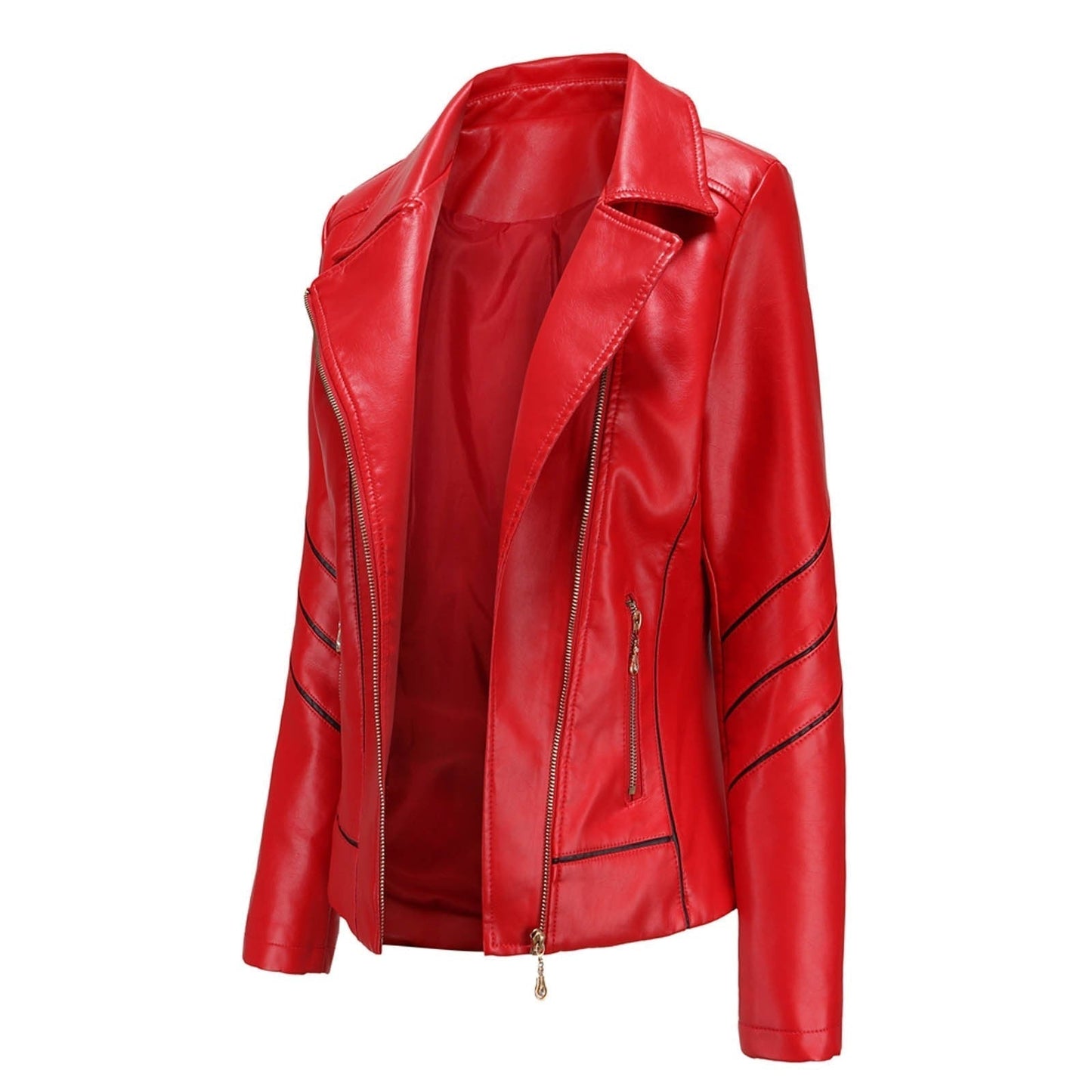 Dam Blazer Kort Eco Leather Elegant Vändkrage 5