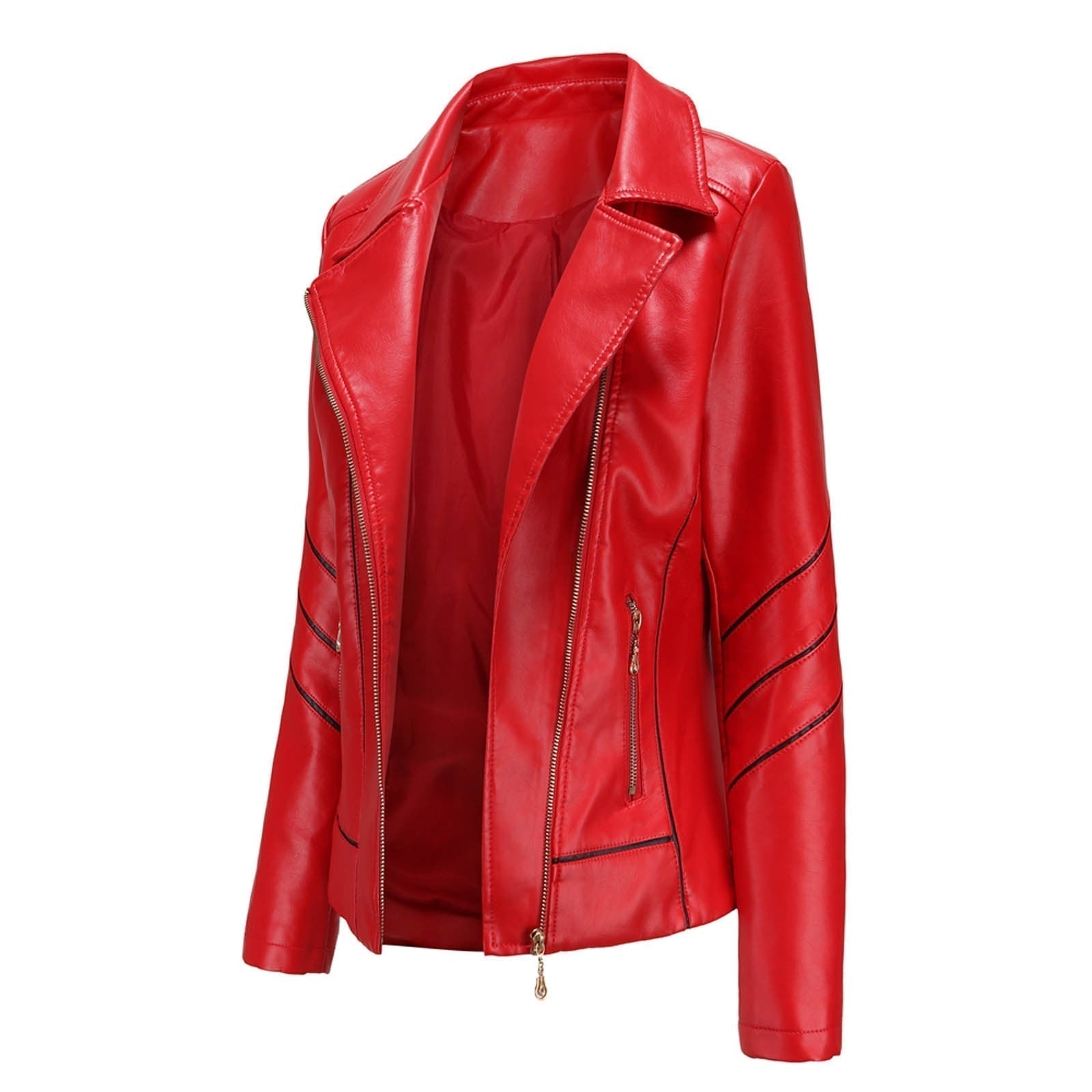 Dam Blazer Kort Eco Leather Elegant Vändkrage 5