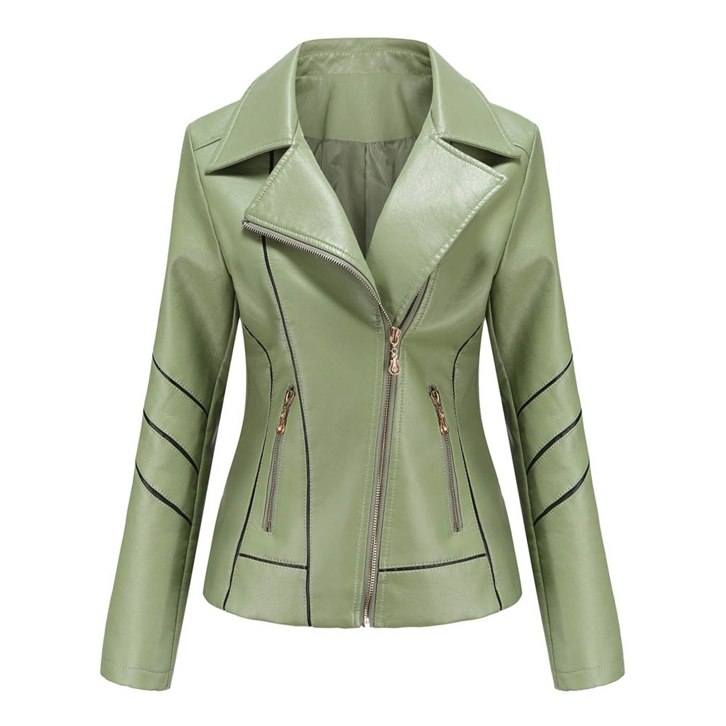 Dam Blazer Kort Eco Leather Elegant Vändkrage 6