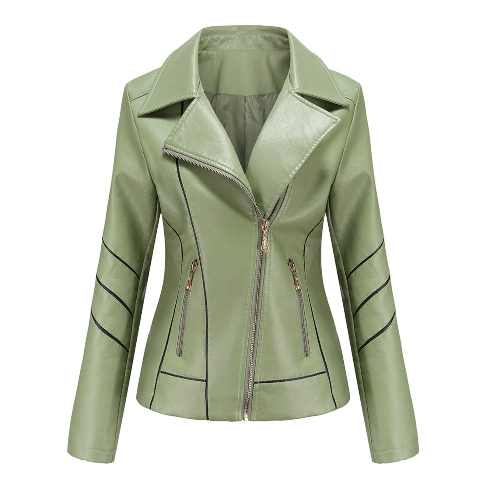 Dam Blazer Kort Eco Leather Elegant Vändkrage 6