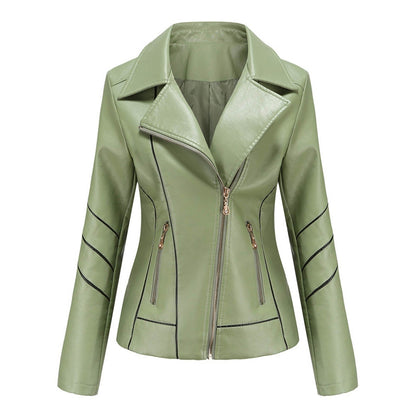 Dam Blazer Kort Eco Leather Elegant Vändkrage 6