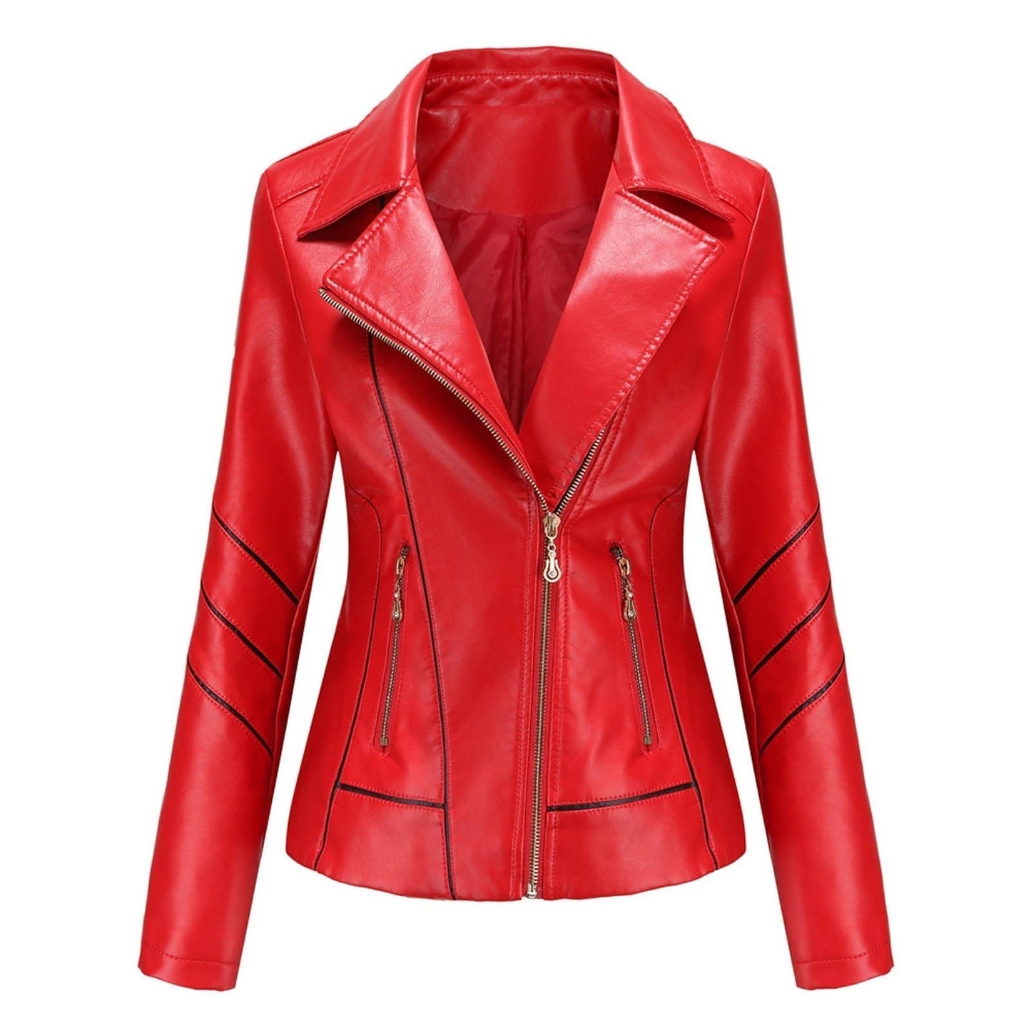 Dam Blazer Kort Eco Leather Elegant Vändkrage 7