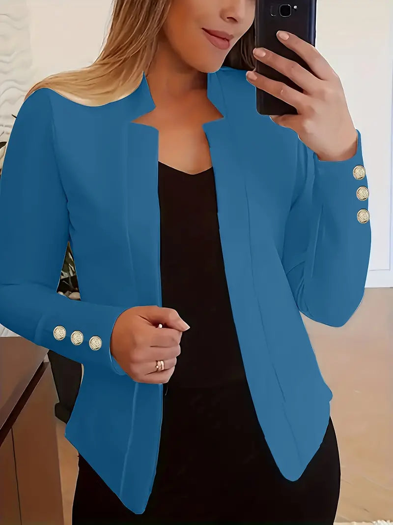 Dam Blazer Lång Öppen Front Glansigt Material 4