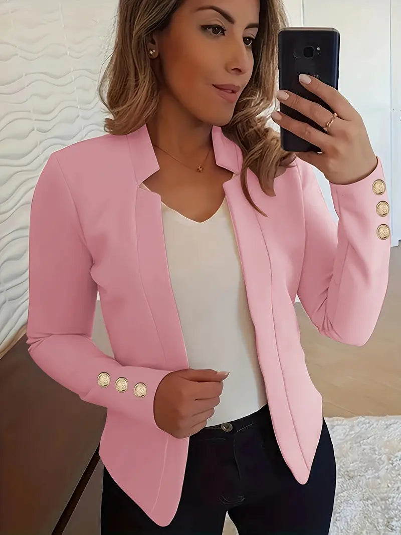 Dam Blazer Lång Öppen Front Glansigt Material 5