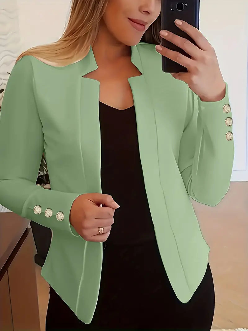 Dam Blazer Lång Öppen Front Glansigt Material 7