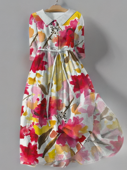 Dam Blommaklänning Vintage Polyester Luftig 0