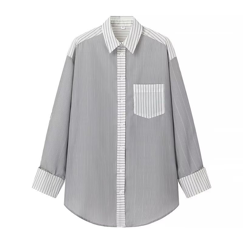 Dam Blus Långärmad Färgblockerad Randig Polyester 0