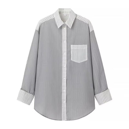 Dam Blus Långärmad Färgblockerad Randig Polyester 0