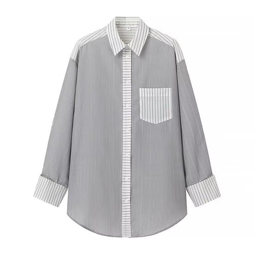 Dam Blus Långärmad Färgblockerad Randig Polyester 0
