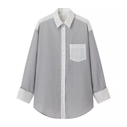 Dam Blus Långärmad Färgblockerad Randig Polyester 0