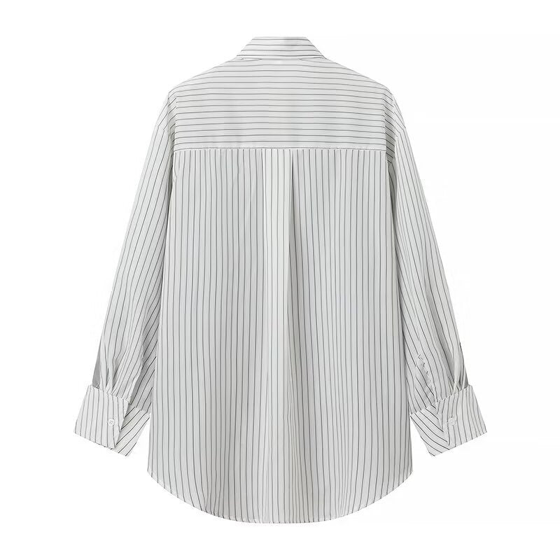 Dam Blus Långärmad Färgblockerad Randig Polyester 1