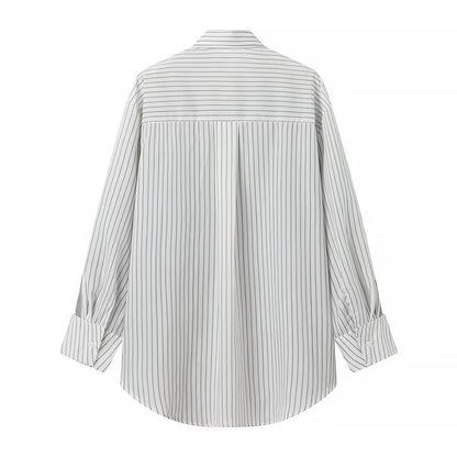 Dam Blus Långärmad Färgblockerad Randig Polyester 1