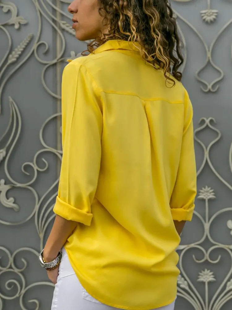 Dam Blus V-ringad Knappdesign Bomull 2