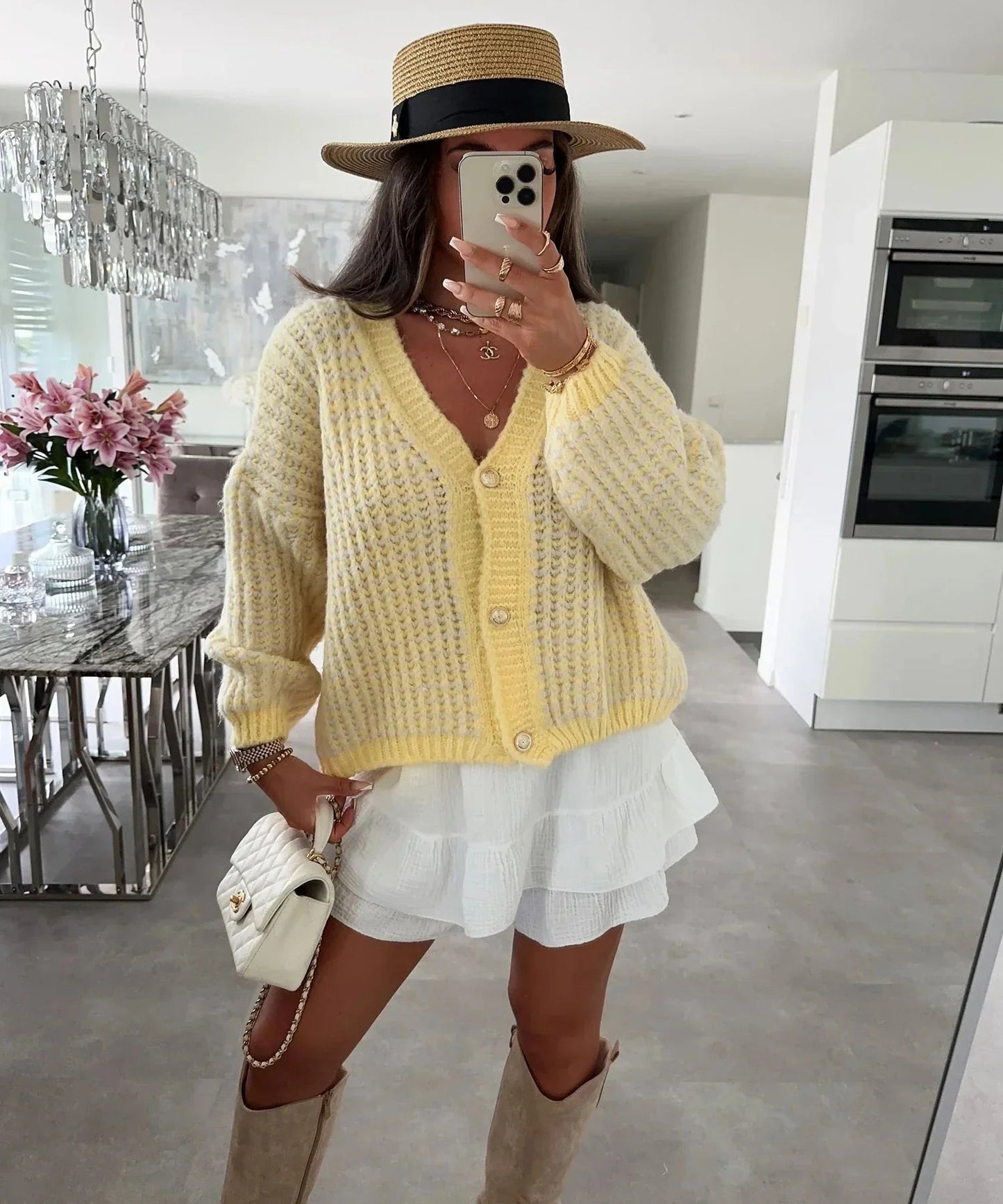 Dam Blus V-ringad med Gyllene Knappar Polyester 2