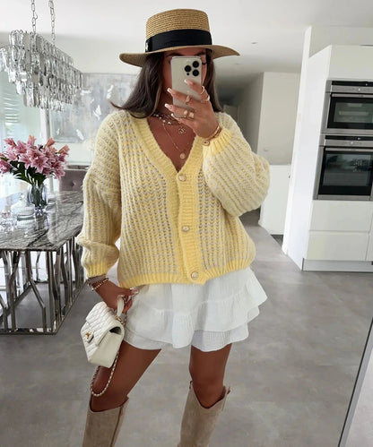 Dam Blus V-ringad med Gyllene Knappar Polyester 2