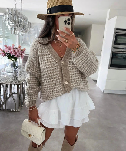 Dam Blus V-ringad med Gyllene Knappar Polyester 3