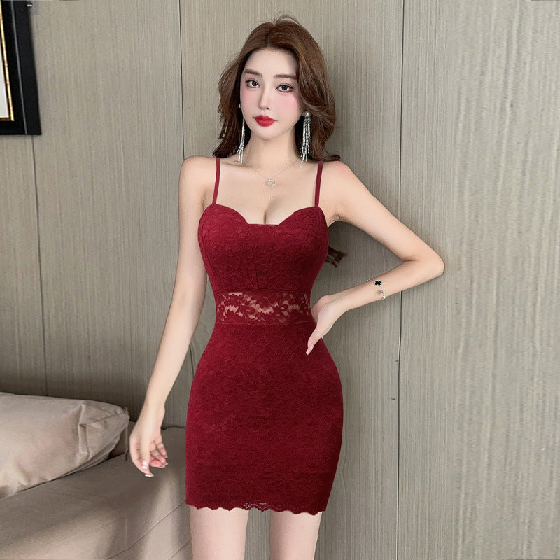 Dam Bodycon Klänning Spetsig Halsringning Spaghettiband Polyester Elastan 4