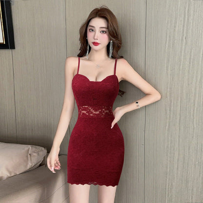 Dam Bodycon Klänning Spetsig Halsringning Spaghettiband Polyester Elastan 4