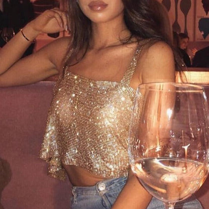 Dam Camisole Spaghetti Band Transparent Polyester med Paljetter 1