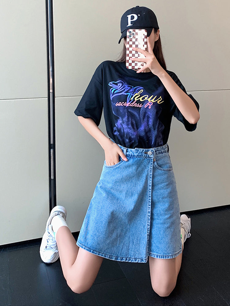 Dam Denim Shorts Avslappnad Polyester 5