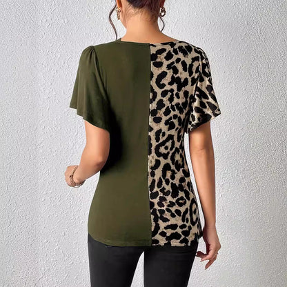 Dam Festtopp med Asymmetrisk Krage och Fjärilärmar i Leopardmönster, Polyester 4