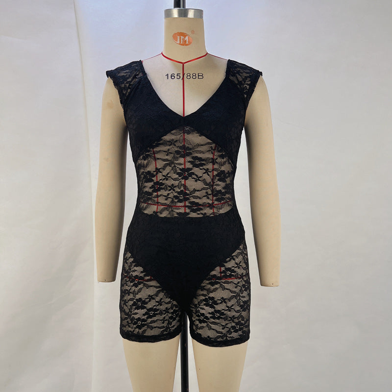 Dam Jumpsuit Transparent Broderi Polyester Elastan 0