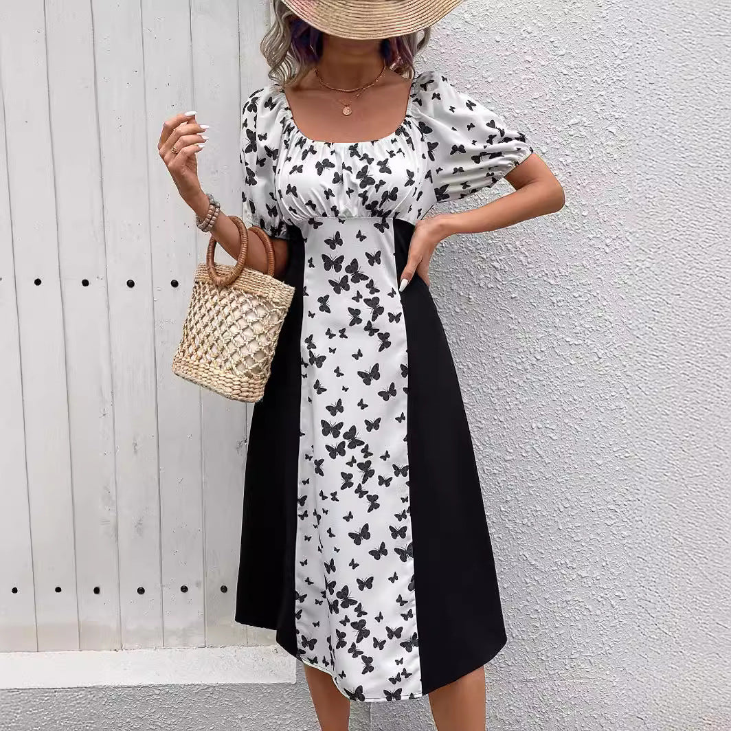 Dam Klänning A-Linje Kortärmad med Lyktaärmar Polyester Elegant Fina Dam Klänningar 1