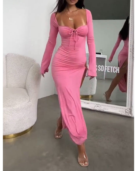 Dam Klänning A-Linje V-Neck Polyester Långärmad 0