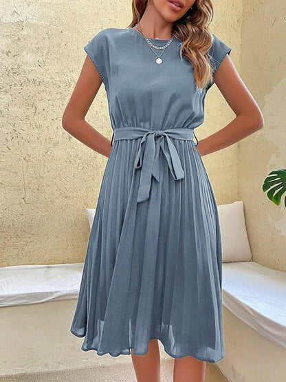 Dam Klänning Kortärmad Veckad Lätt Polyester 0