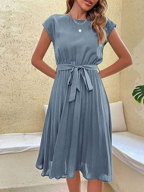 Dam Klänning Kortärmad Veckad Lätt Polyester 0