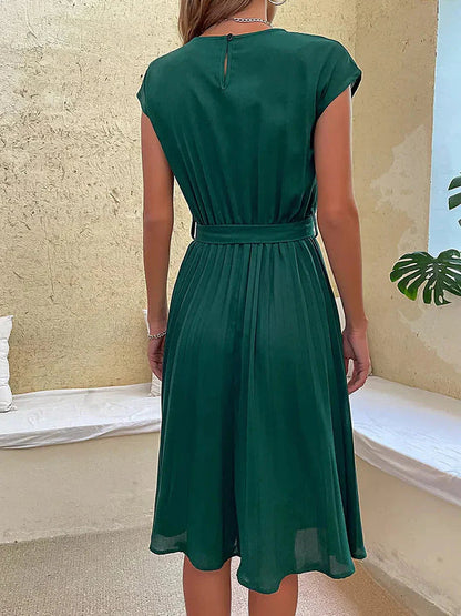 Dam Klänning Kortärmad Veckad Lätt Polyester 2