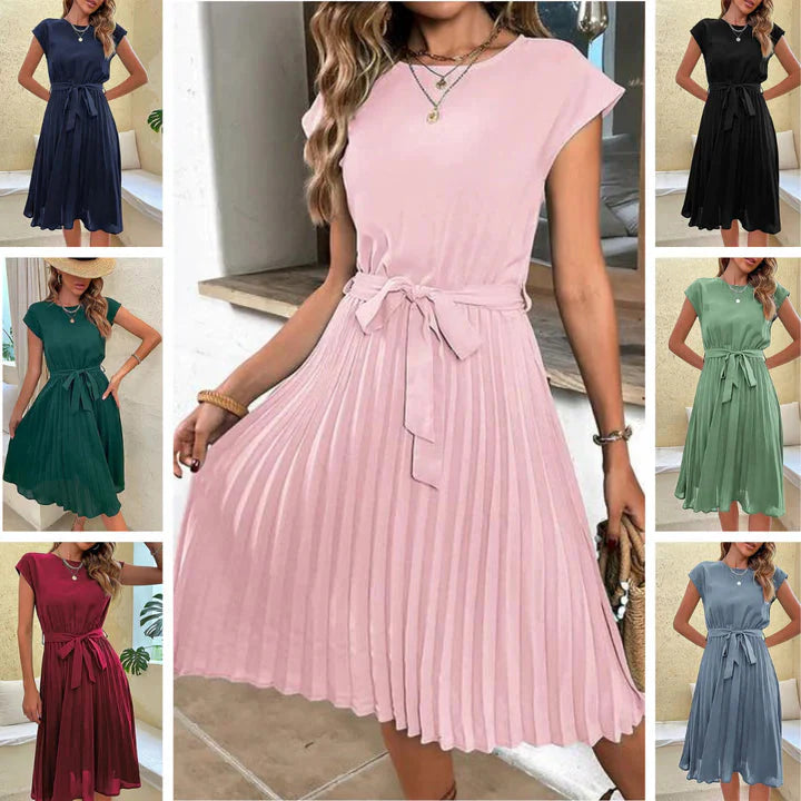 Dam Klänning Kortärmad Veckad Lätt Polyester 3