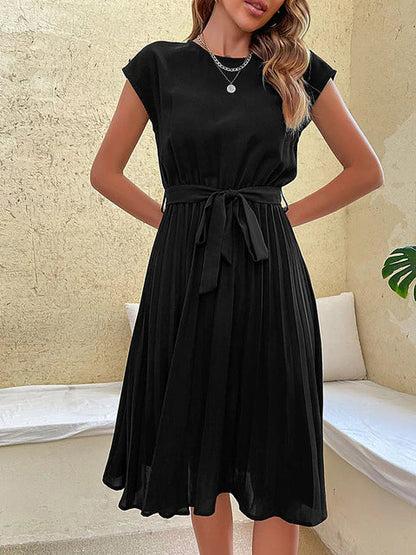 Dam Klänning Kortärmad Veckad Lätt Polyester 4